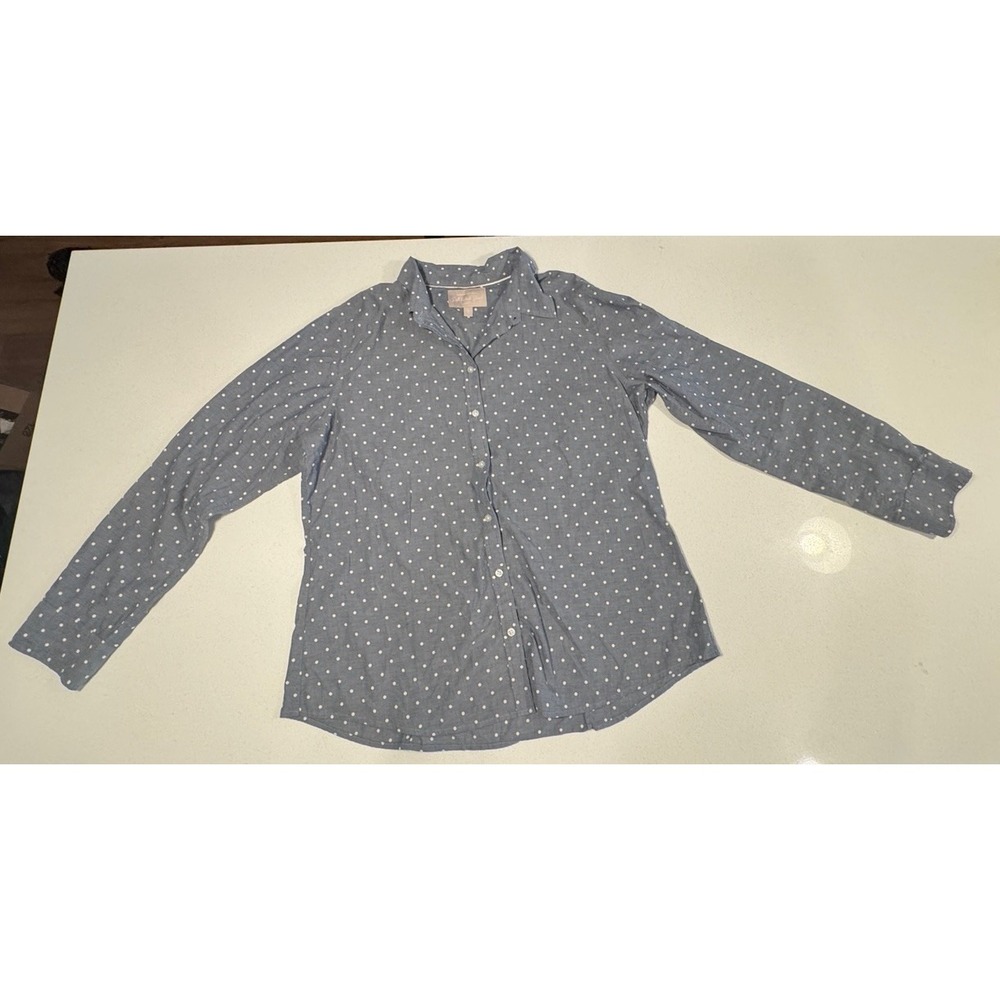 Banana Republic Soft Wash Shirt Womens XL Blue White Polka Dot 100% Cotton - Picture 3 of 5